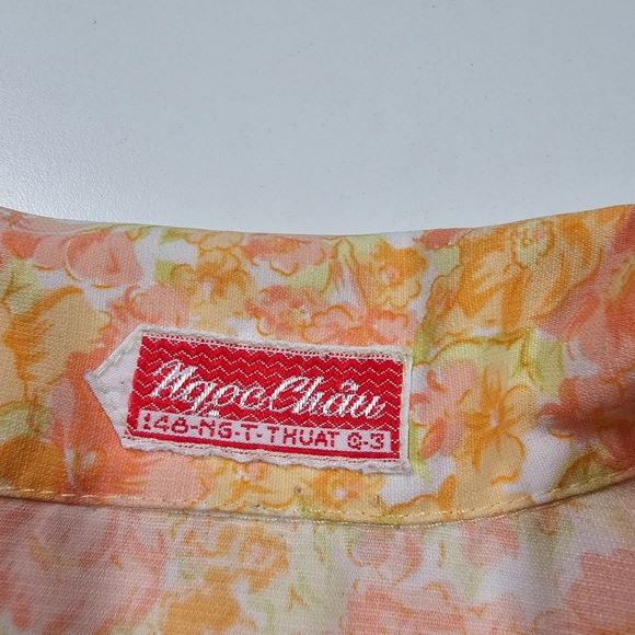 Vintage 70s Floral Matching Set 2 Pc Button Up Wide Leg Pants Orange Peach XS - Picture 7 of 13